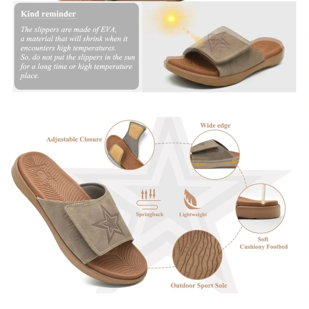 KuaiLu Men's Grey Orthotic Slide Sandals Arch Support Athletic Sandals